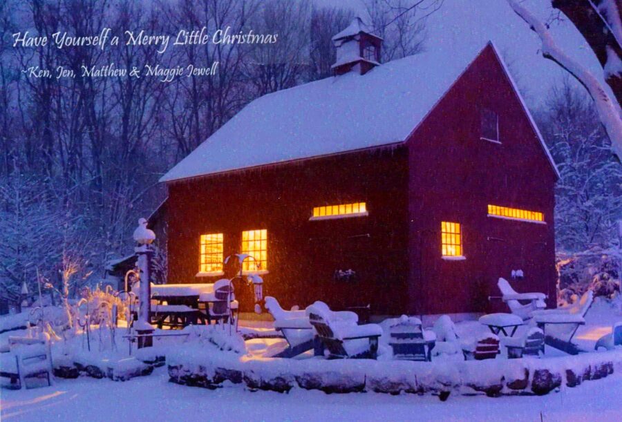 Red barn in winter scene